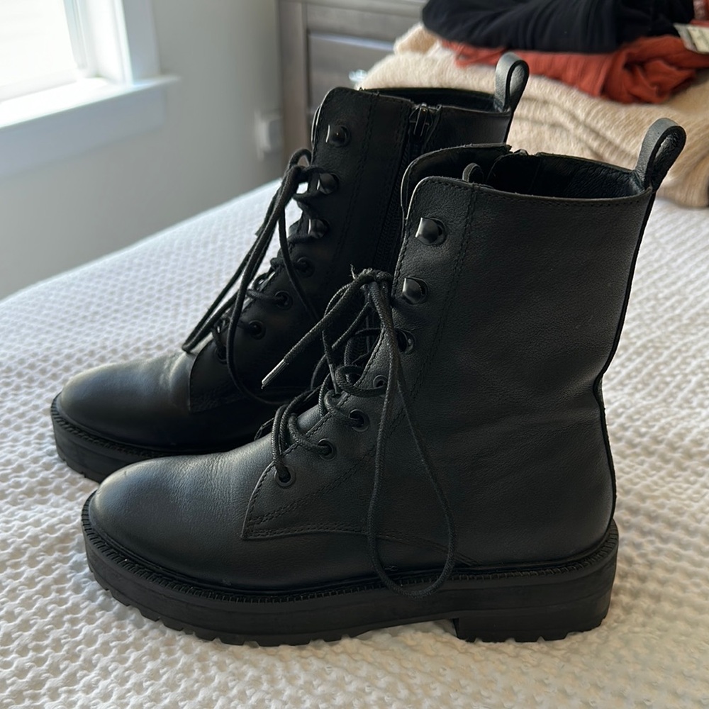 Samira Combat Boots Black Leather